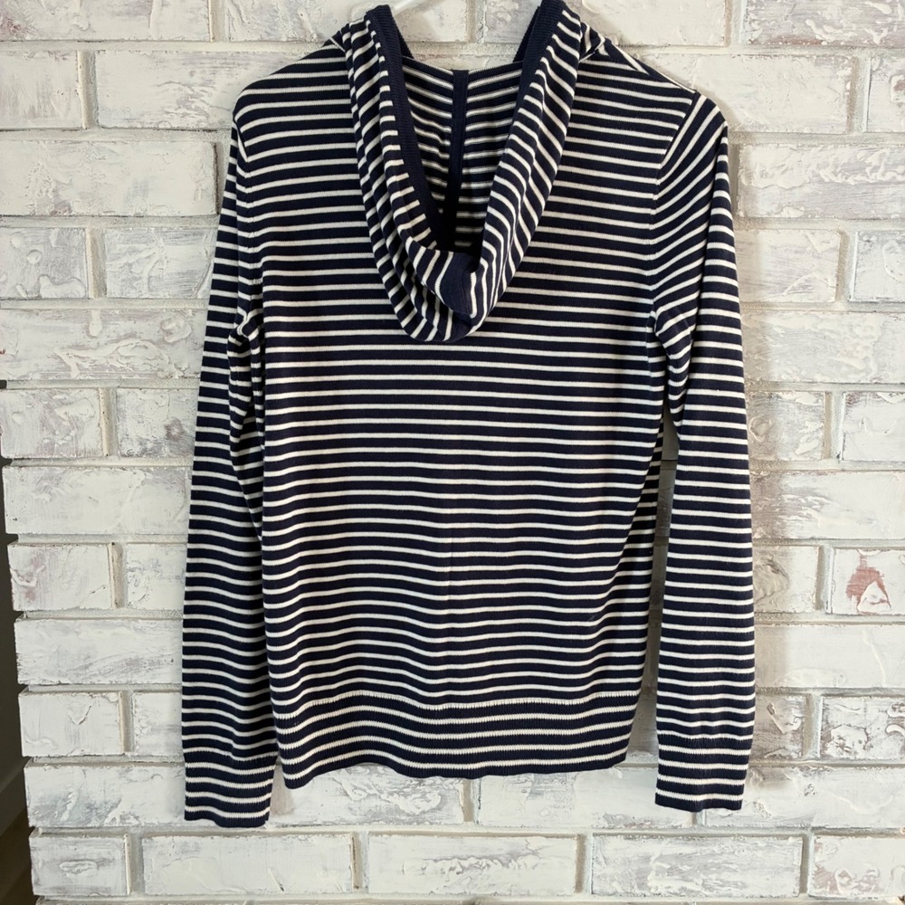 Charter Club Weekend Navy White Striped Full Zip Knit Hoodie Sweater Medium - Picture 9 of 10